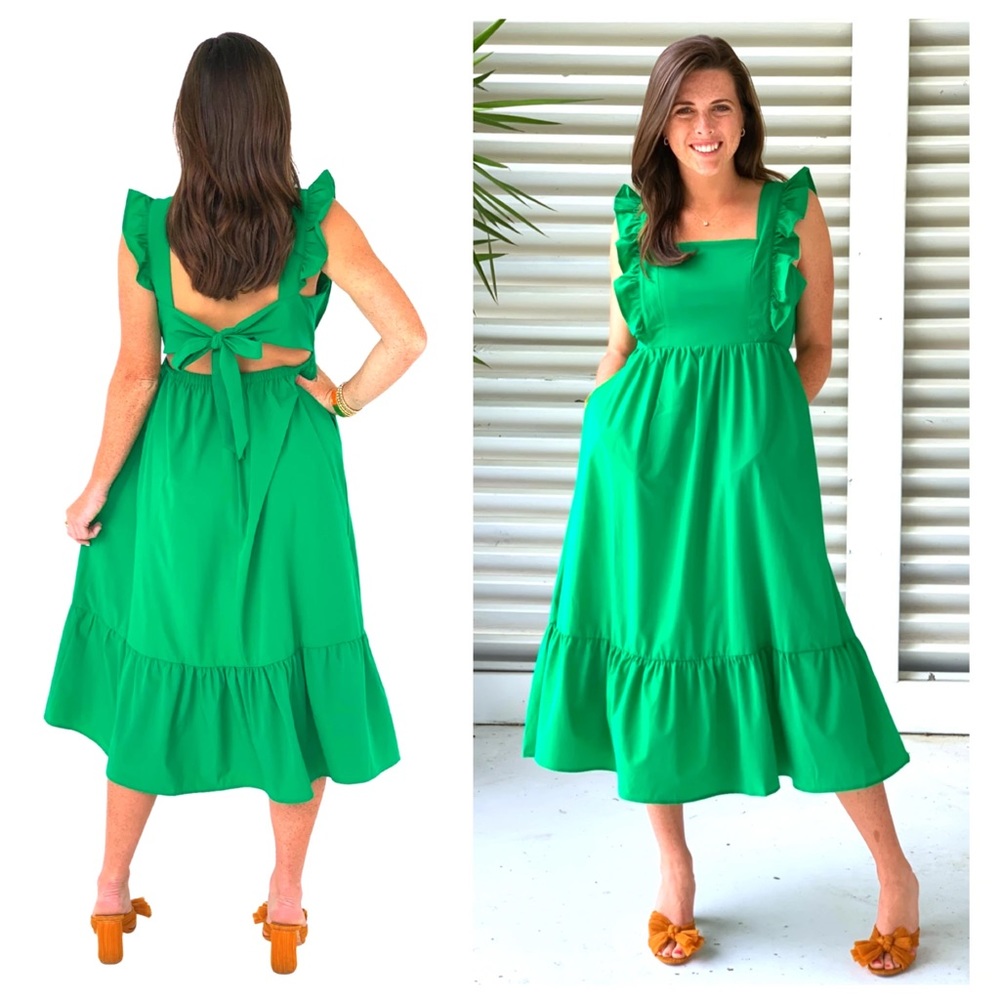 Kelly Green Flutter Sleeve Ramona Dress w/ Pockets